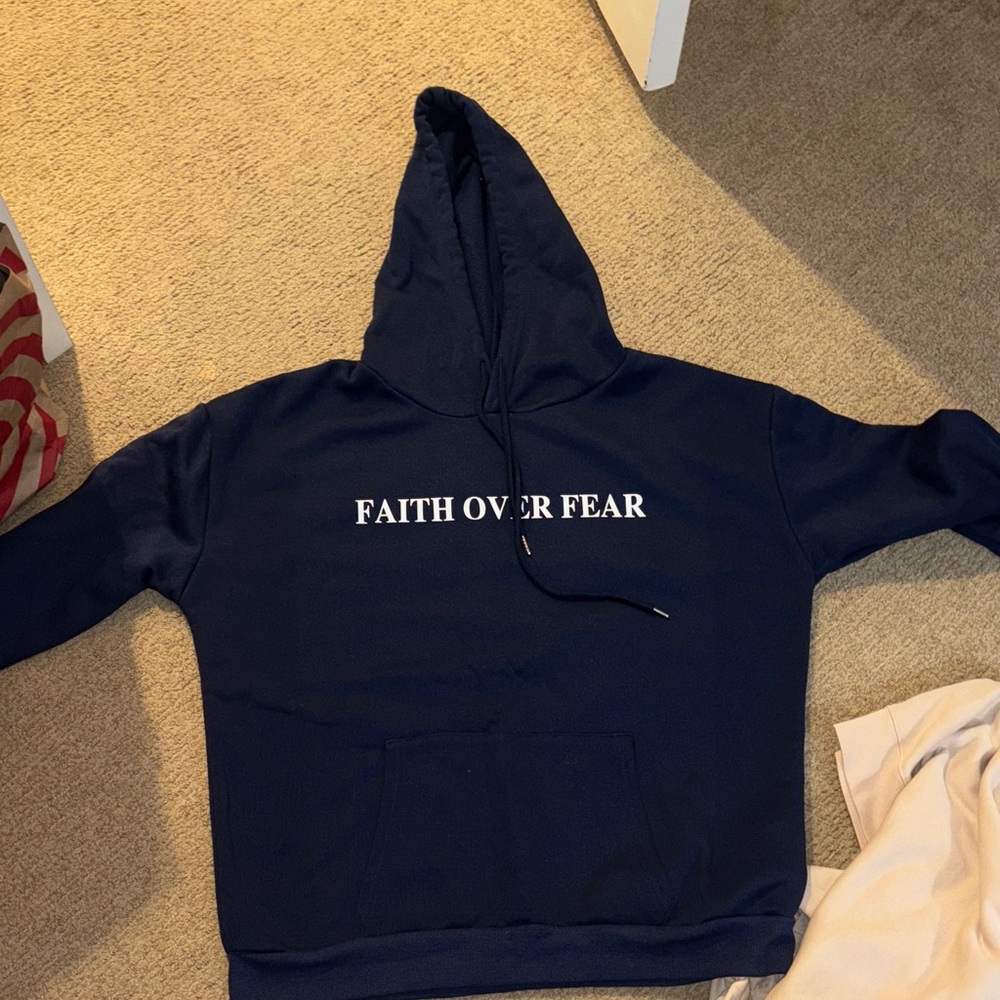 Navy Blue Hoodie with 'Faith Over Fear' Print